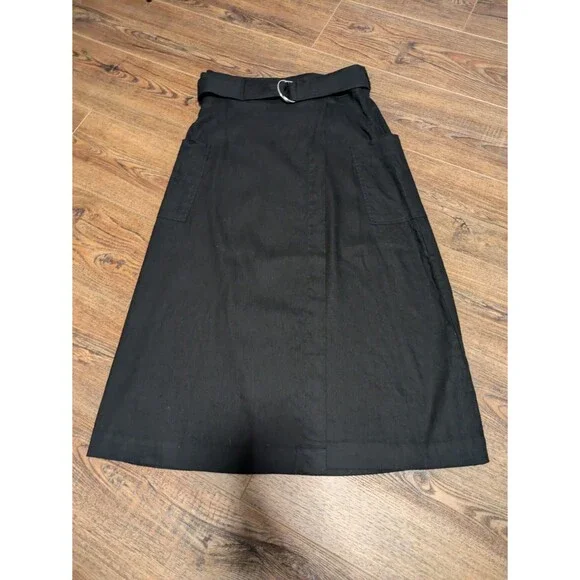 Modern Citizen Women's Devon Belted Wrap Linen Skirt DP5 Black Medium - Picture 6 of 6